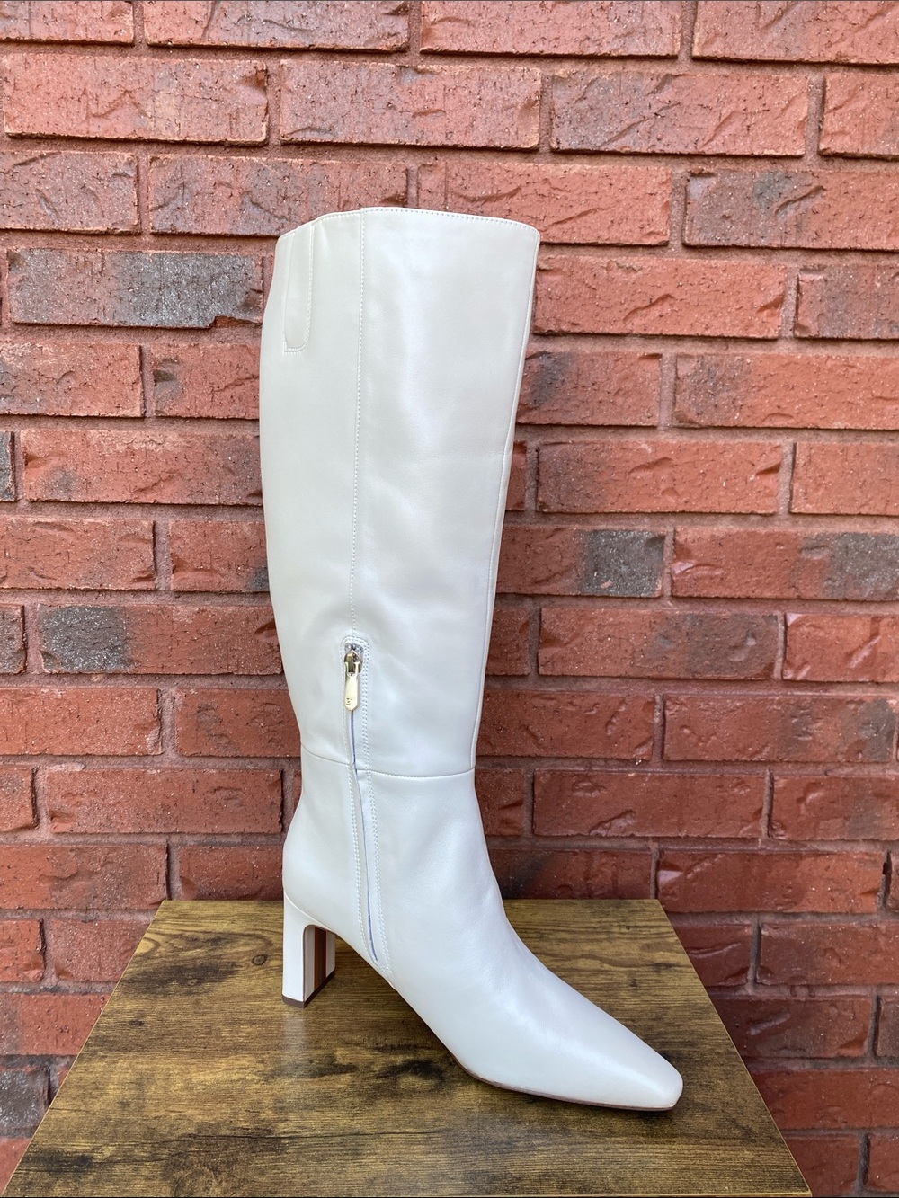 NWOT Sam Edelman Knee-High White Leather Block Heel Boots 8.5
